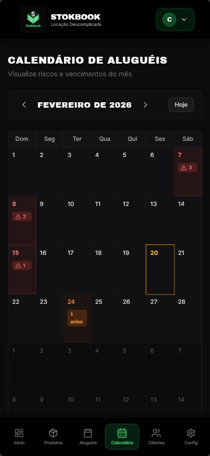 Calendário de aluguéis com vencimentos