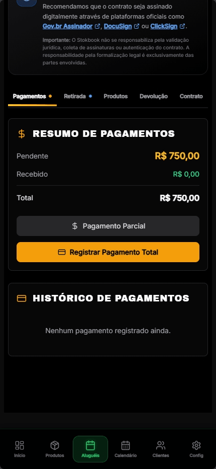 Resumo de pagamentos do contrato