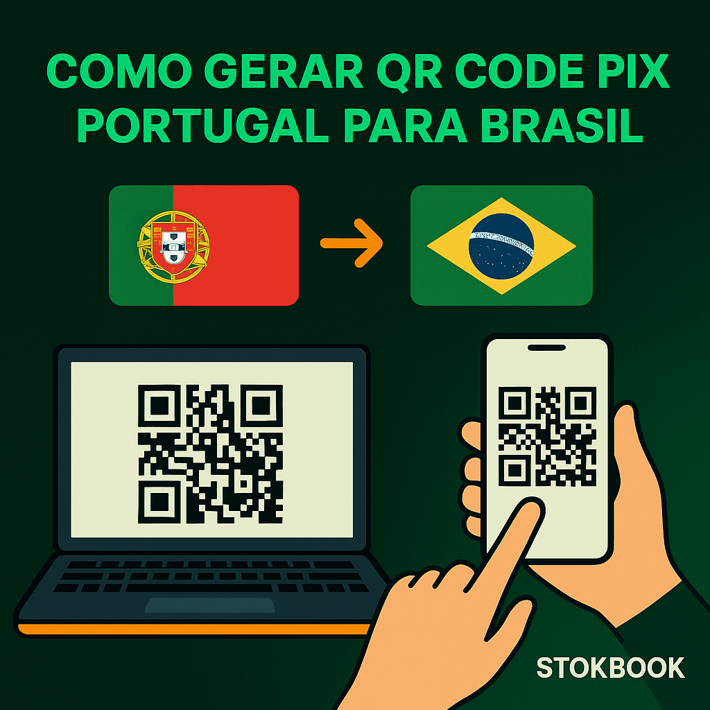 Guia prático de como gerar QR Code PIX Portugal para Brasil com bandeiras e dispositivos digitais.